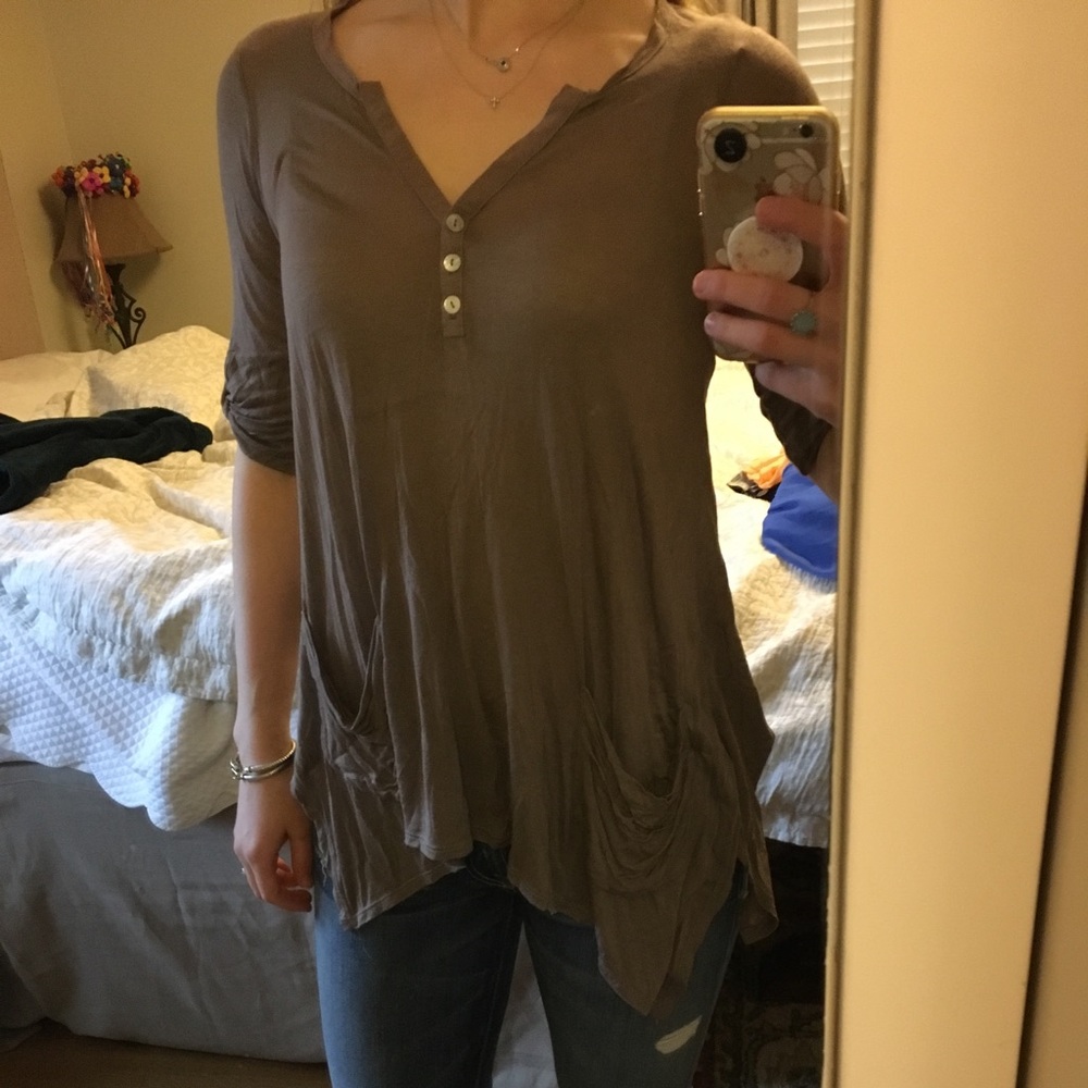 Ella Moss Shirt, Medium, Brown, 3/4 Sleeve